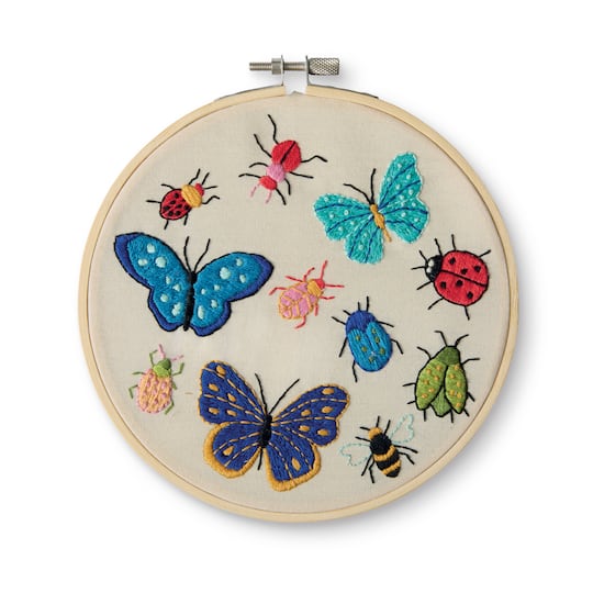 Kit de broderie fleur papillon : design Crewel moderne pour Kit de broderie fleur papillon : design Crewel moderne pour